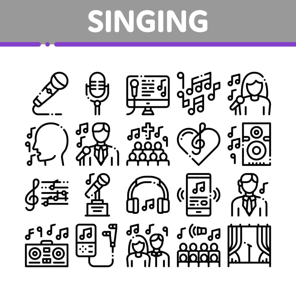 conjunto de ícones vetoriais de elementos de coleção de música cantando vetor