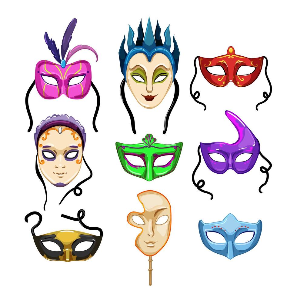 ilustração em vetor de desenho animado conjunto de máscara de carnaval