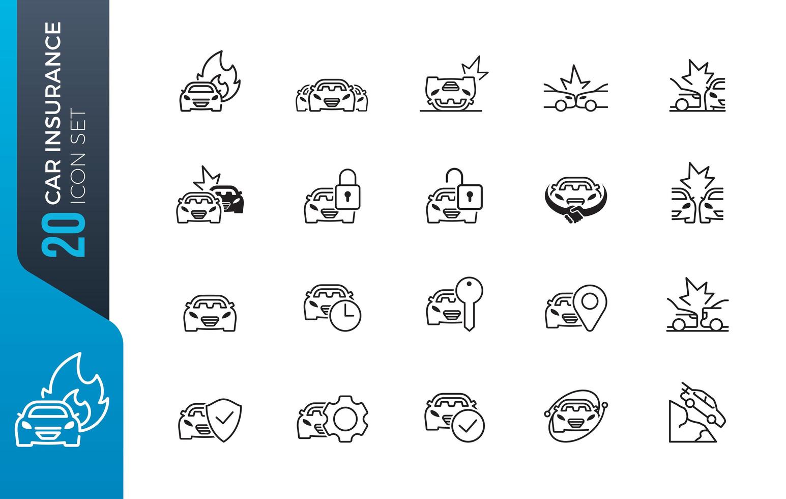 conjunto simples de ícones relacionados a acidentes de carro vetor