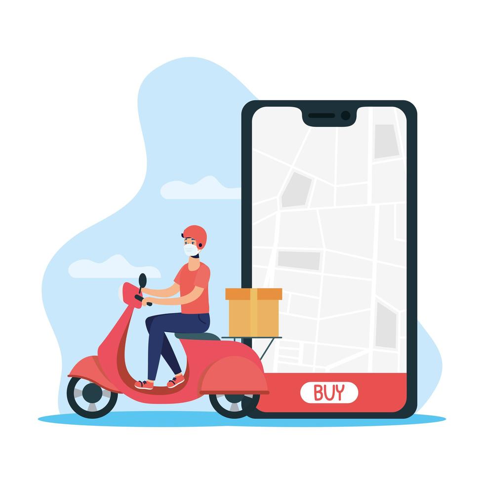 conceito de entrega online com mensageiro em scooter vetor