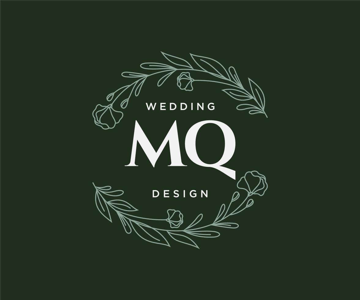 coleção de logotipos de monograma de casamento de letra mq, modelos modernos minimalistas e florais desenhados à mão para cartões de convite, salve a data, identidade elegante para restaurante, boutique, café em vetor