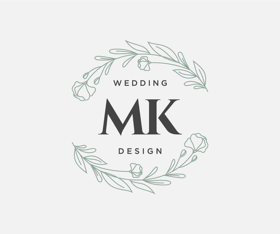 coleção de logotipos de monograma de casamento de letra mk, modelos modernos minimalistas e florais desenhados à mão para cartões de convite, salve a data, identidade elegante para restaurante, boutique, café em vetor