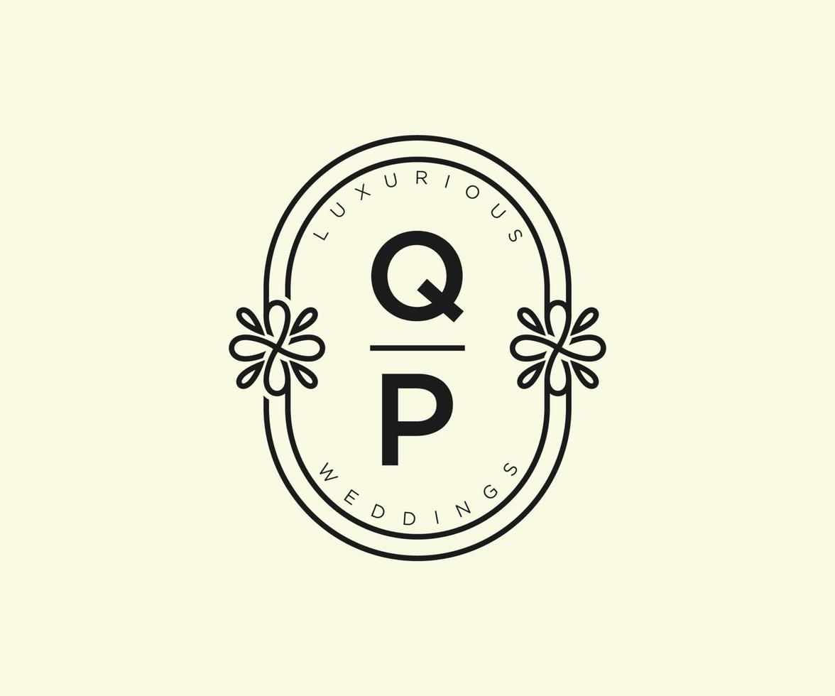 modelo de logotipos de monograma de casamento de carta inicial qp, modelos minimalistas e florais modernos desenhados à mão para cartões de convite, salve a data, identidade elegante. vetor