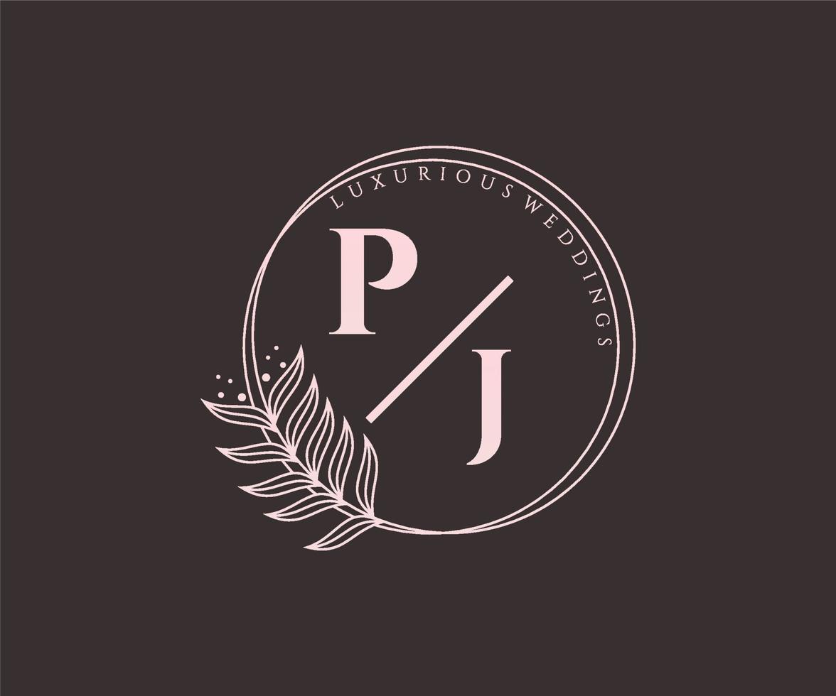 pj letras iniciais modelo de logotipos de monograma de casamento, modelos modernos minimalistas e florais desenhados à mão para cartões de convite, salve a data, identidade elegante. vetor