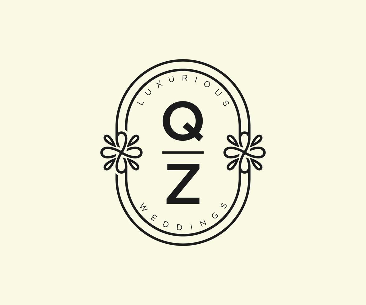 modelo de logotipos de monograma de casamento de carta inicial qz, modelos minimalistas e florais modernos desenhados à mão para cartões de convite, salve a data, identidade elegante. vetor