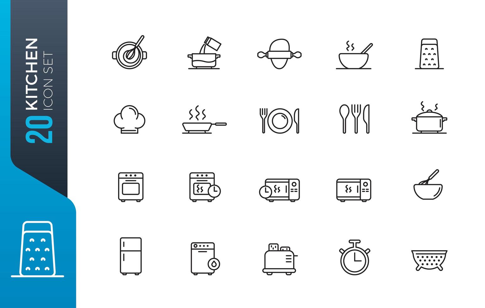 conjunto de ícones de utensílios mínimos de cozinha vetor