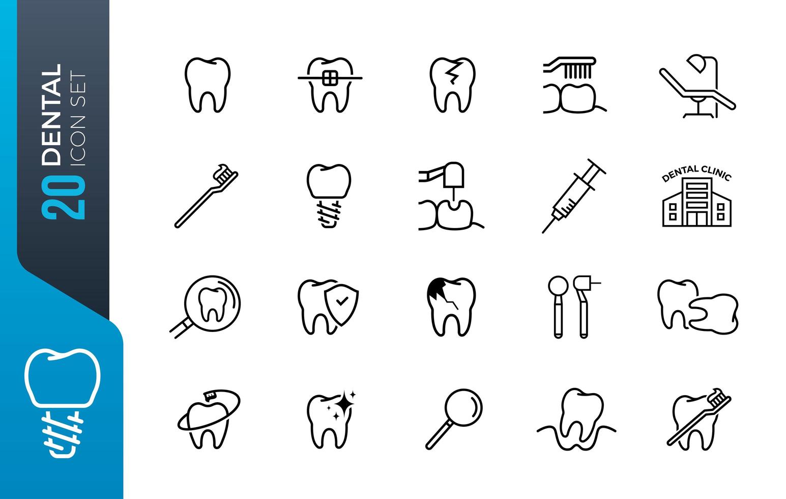coleção mínima de conjunto de ícones odontológicos vetor