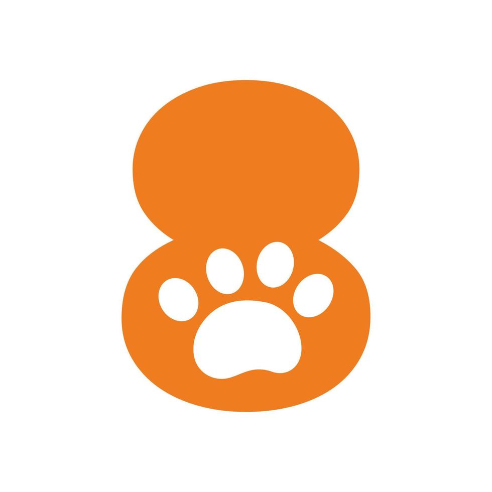 letra 8 logotipo de cuidados com animais de estimação, sinal de vetor de design de logotipo de cachorro e modelo de símbolo