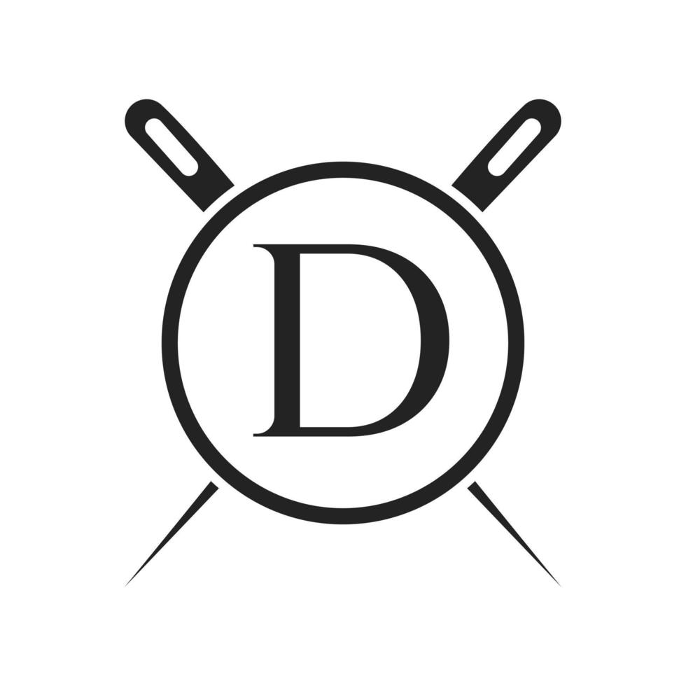 logotipo de alfaiate letra d, combinação de agulha e linha para bordar, têxtil, moda, tecido, modelo de tecido vetor