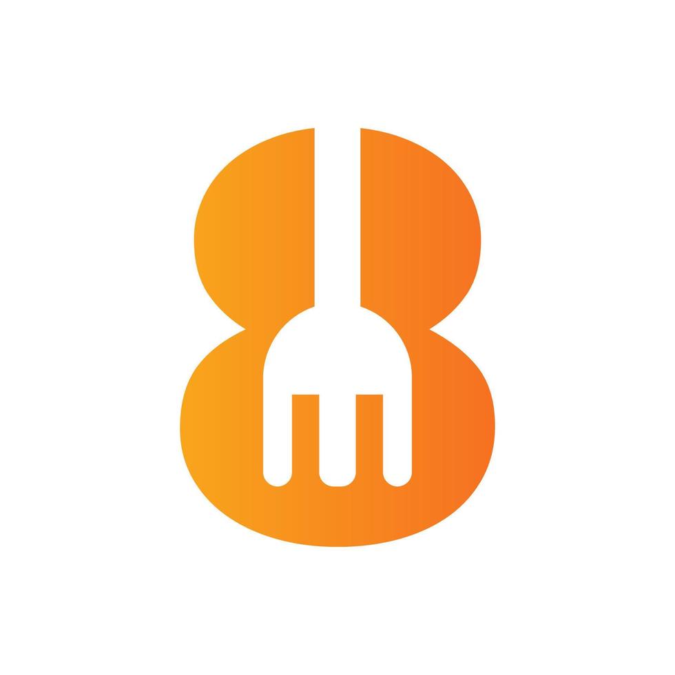logotipo do restaurante carta 8 combinado com modelo de vetor de ícone de garfo