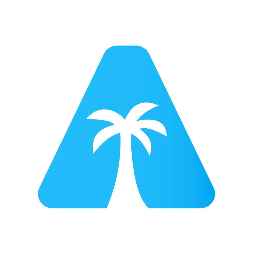 escreva um conceito de design de logotipo de palmeira para modelo de vetor de ícone de paisagem de praia de viagem