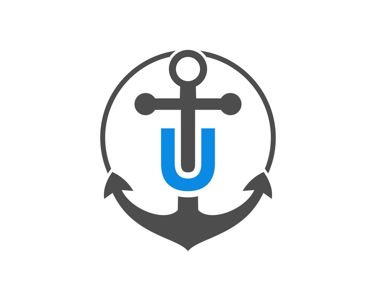 logotipo da âncora da letra inicial u. fuzileiro naval, logotipo do barco à vela vetor