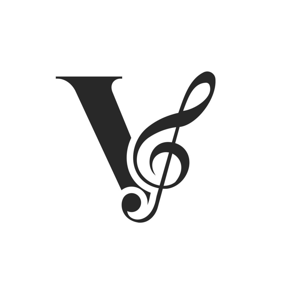 letra v logotipo da música. modelo de vetor de ícone de logotipo de podcast de símbolo dj