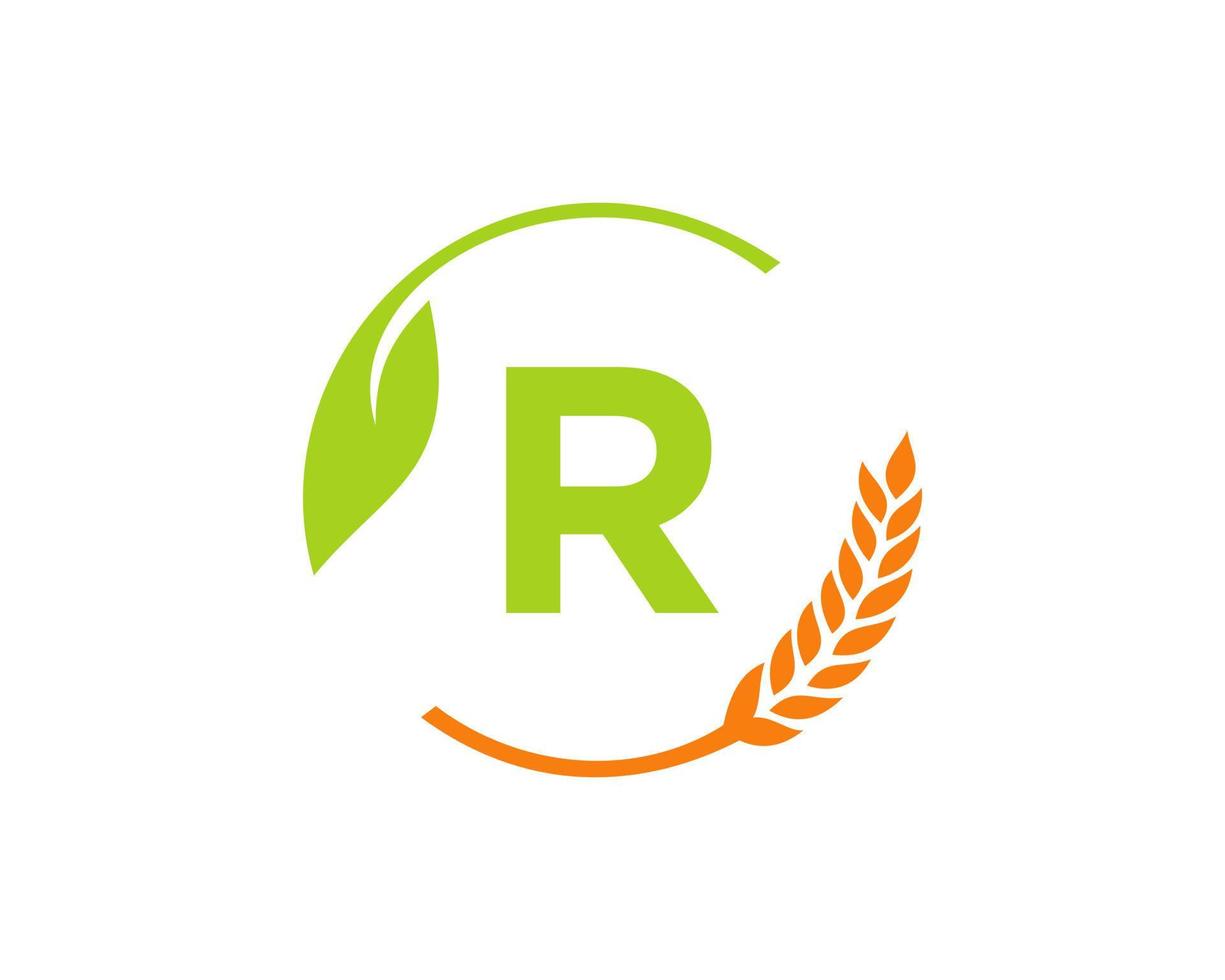 logotipo da agricultura no conceito de letra r. design de logotipo de agricultura e agricultura. agronegócio, fazenda ecológica e design rural vetor