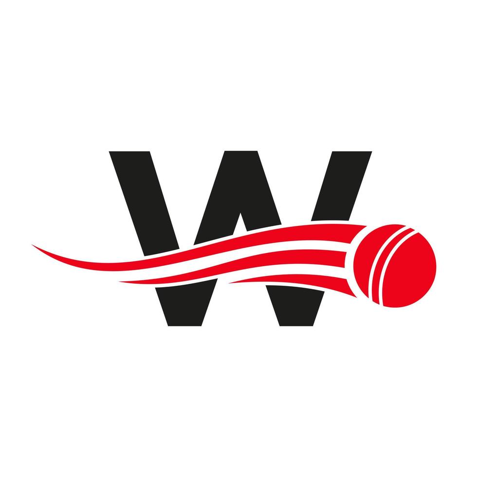 letra w conceito de logotipo de críquete com ícone de bola para modelo de vetor de símbolo de clube de críquete. sinal de jogador de críquete