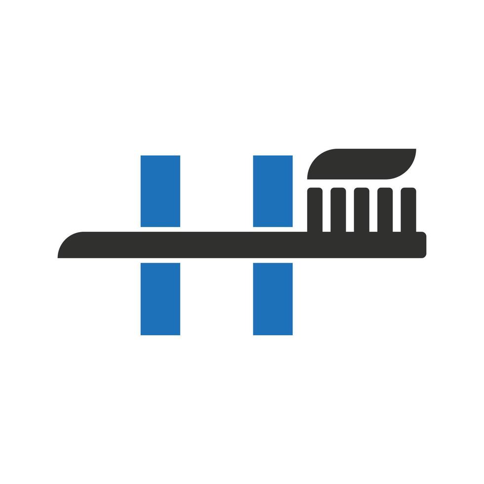 o logotipo dental da letra inicial h combina com o modelo de símbolo de escova de dente vetor