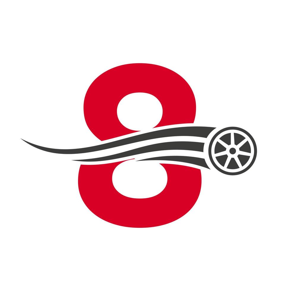 carro esportivo carta 8 conceito de design de logotipo de reparo de carro automotivo com modelo de vetor de ícone de pneu de transporte