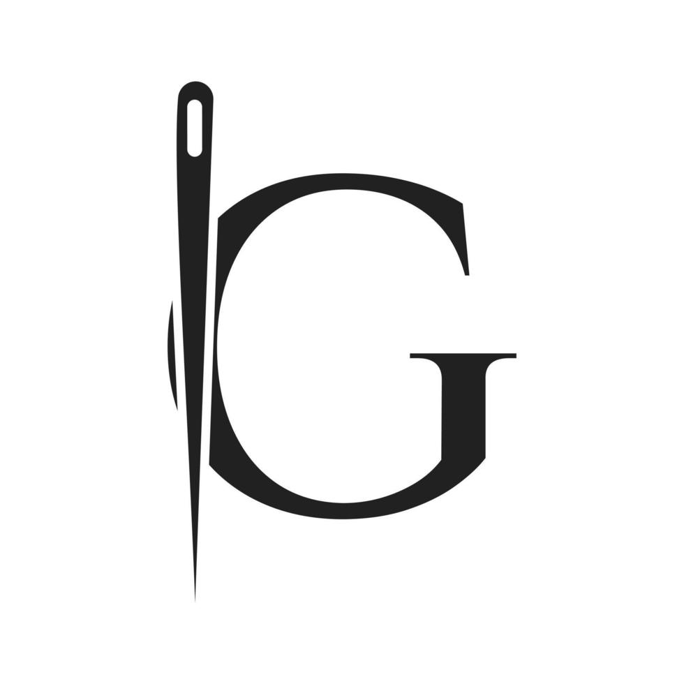 logotipo alfaiate letra g, combinação de agulha e linha para bordar, têxtil, moda, tecido, modelo de tecido vetor