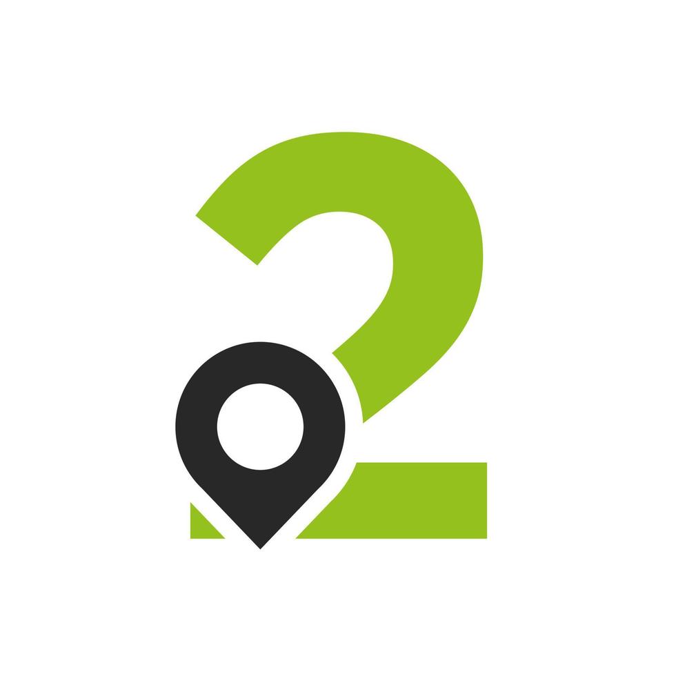 letra 2 sinal de design de logotipo de localização. conceito de ícone de localização com alfabeto para modelo de vetor de símbolo de direção de estrada