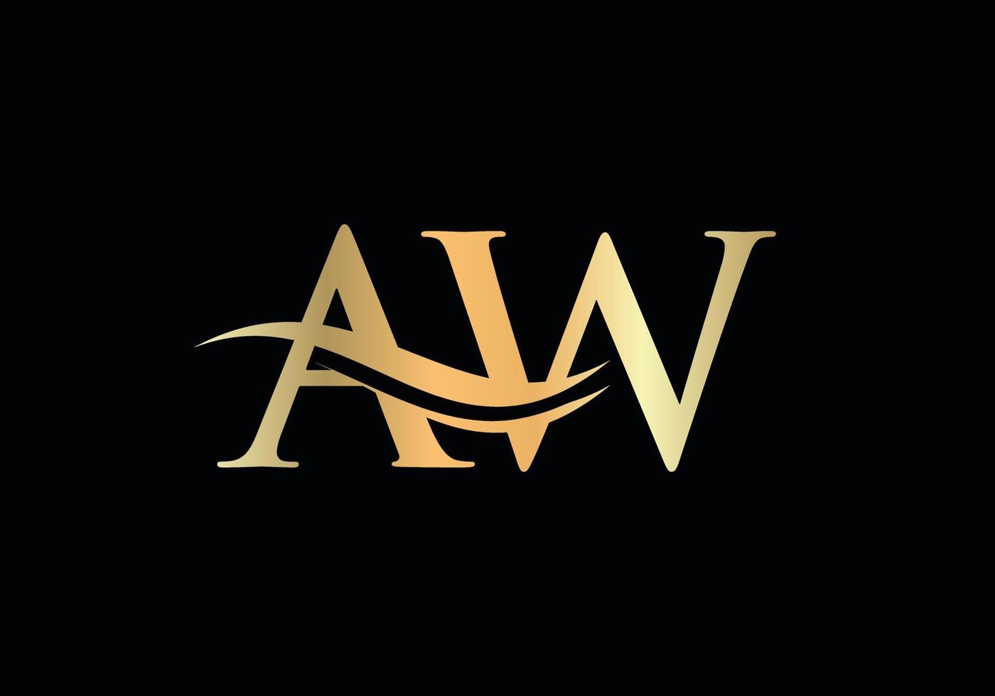 design de logotipo de carta premium aw com conceito de onda de água. vetor
