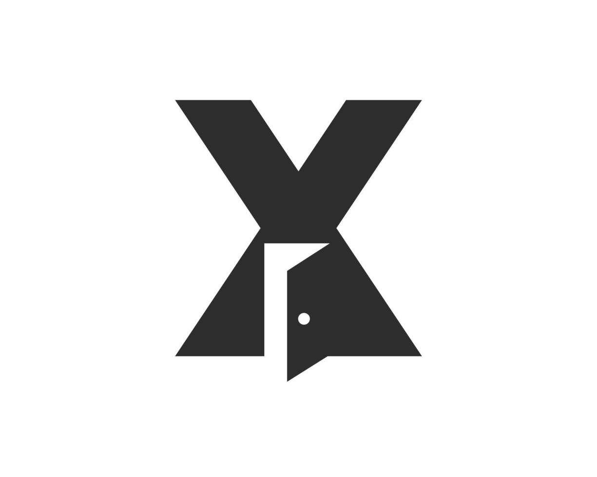 design de logotipo de porta x letra combinado com modelo de vetor de ícone de porta aberta mínimo