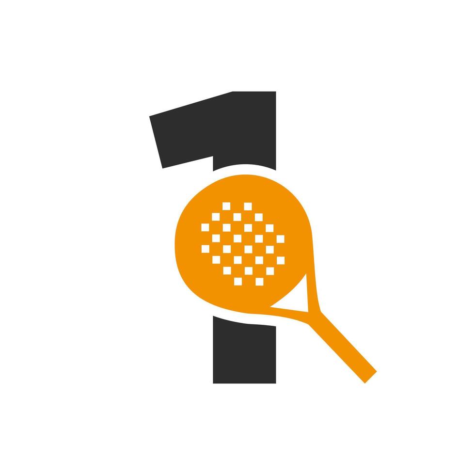 letra 1 modelo de vetor de design de logotipo de raquete de padel. símbolo do clube de tênis de mesa de praia