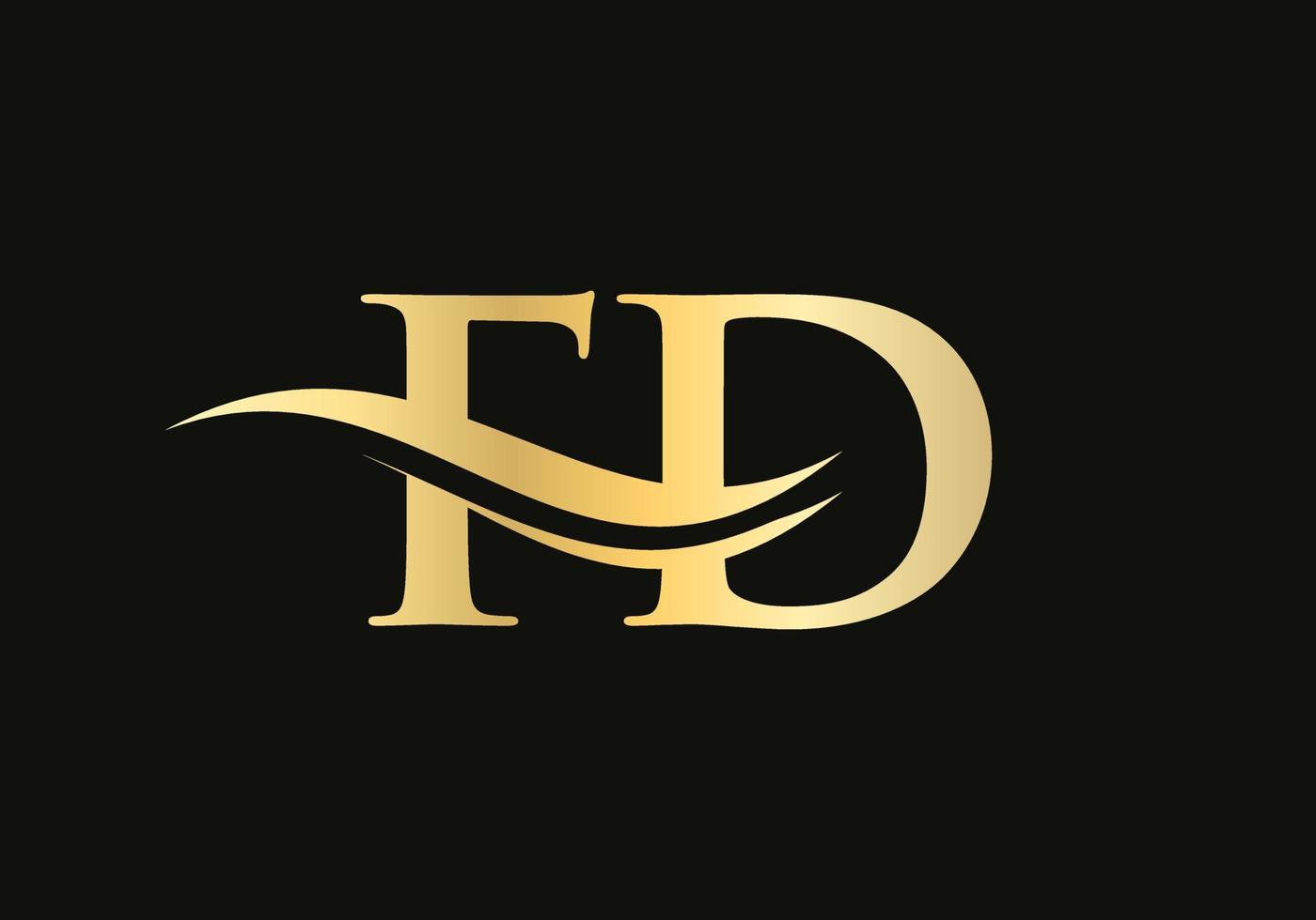 design de logotipo de carta ouro fd. design de logotipo fd com moda criativa e moderna vetor