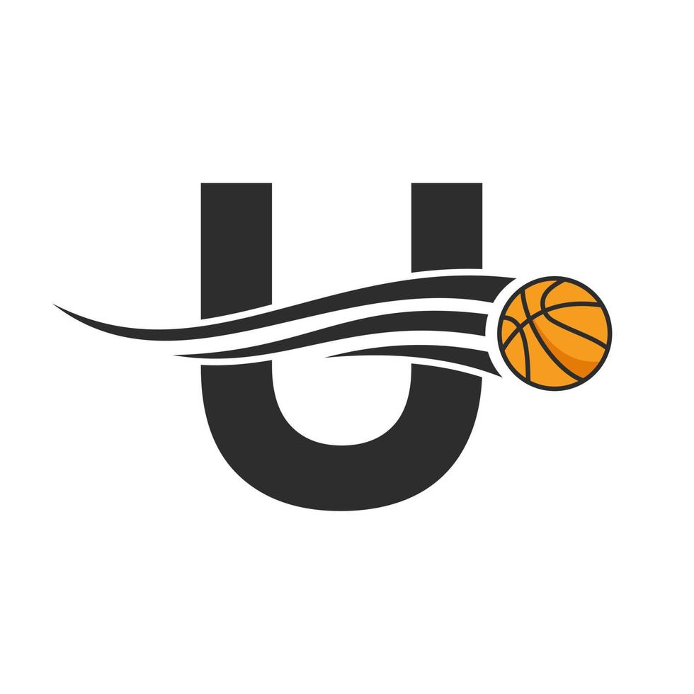 design de logotipo de bola de basquete letra u para modelo de vetor de símbolo de clube de cesta. elemento de logotipo de basquete
