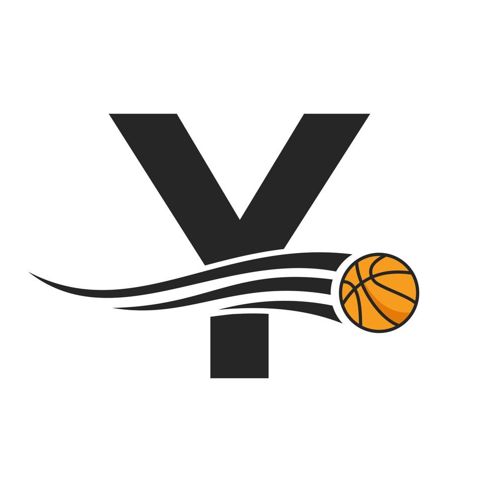 design de logotipo de bola de basquete letra y para modelo de vetor de símbolo de clube de cesta. elemento de logotipo de basquete