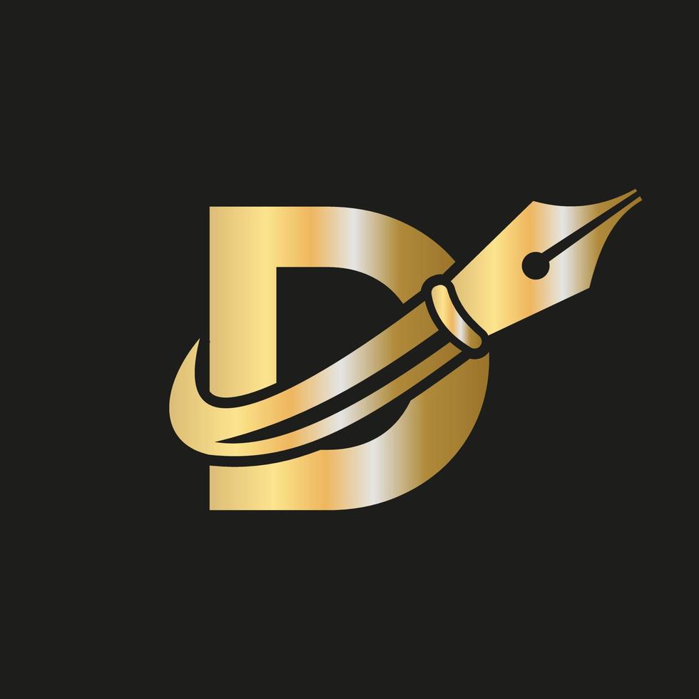 logotipo educacional no conceito de letra d com modelo de vetor de ponta de caneta