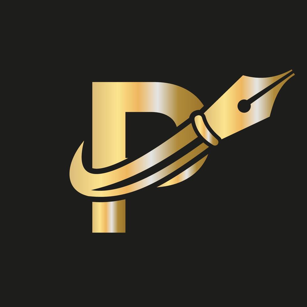 logotipo educacional no conceito de letra p com modelo de vetor de ponta de caneta