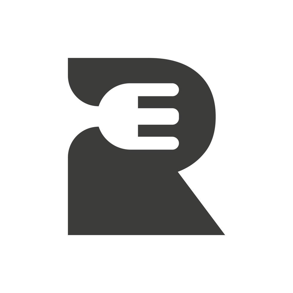 logotipo do restaurante letra r combinado com modelo de vetor de ícone de garfo
