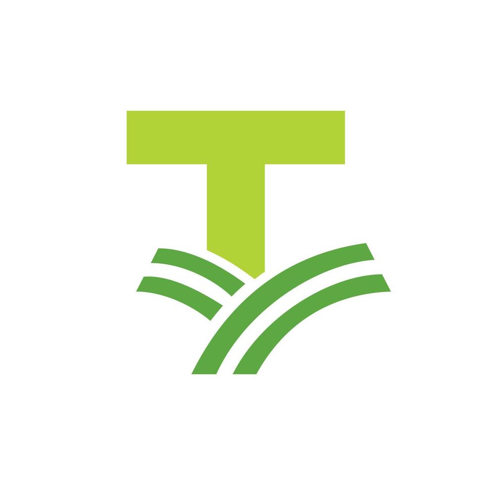 logo da agricultura da letra t. logotipo agro farm baseado no alfabeto para padaria, pão, bolo, café, pastelaria, identidade comercial de indústrias domésticas vetor