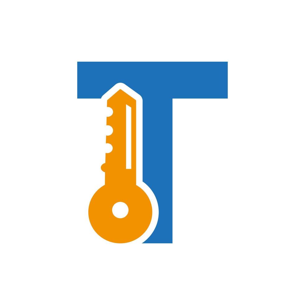 o logotipo da chave da letra t combina com a chave do armário de casa para modelo de vetor de símbolo de aluguel de imóveis e casas