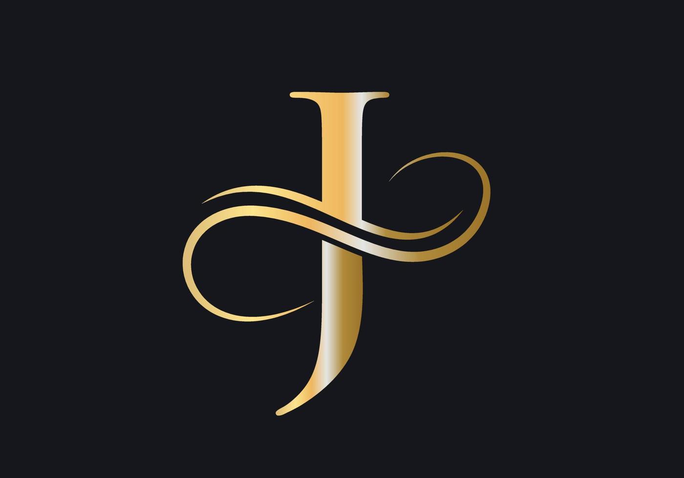 sinal luxuoso do logotipo da letra j com cor luxuosa dourada e símbolo do monograma vetor