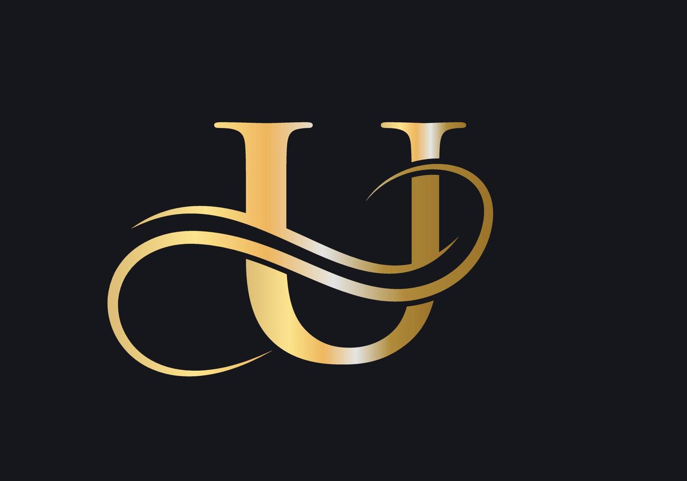 logotipo da letra u sinal luxuoso com cor luxuosa dourada e símbolo do monograma vetor