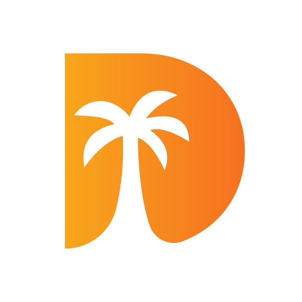 conceito de design de logotipo de palmeira letra d para modelo de vetor de ícone de paisagem de praia de viagens