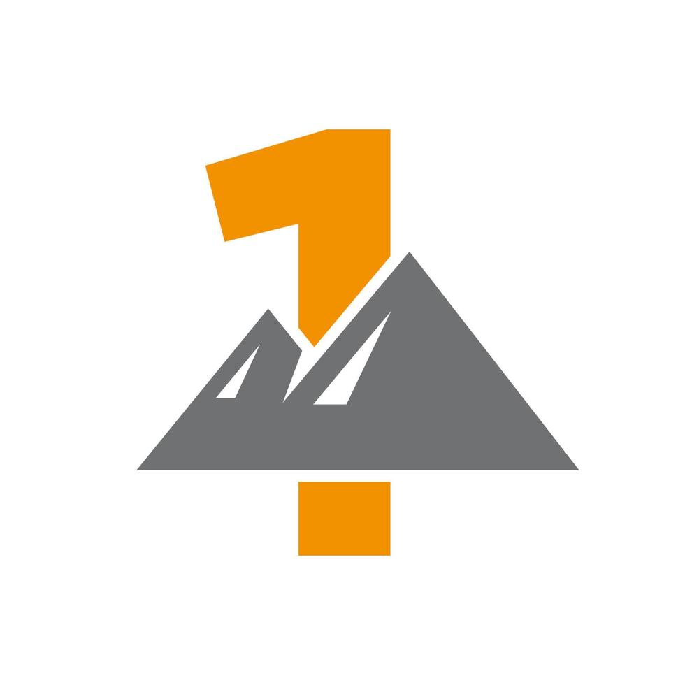 letra 1 sinal de vetor de logotipo de montagem. o logotipo da paisagem da natureza da montanha combina com o ícone e o modelo da colina