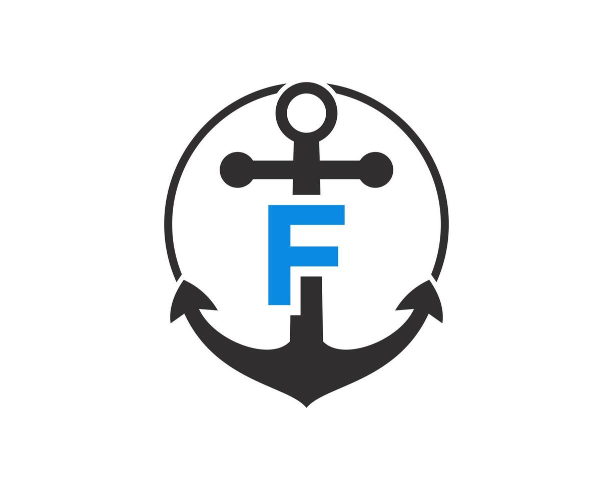 logotipo da âncora da letra inicial f. fuzileiro naval, logotipo do barco à vela vetor