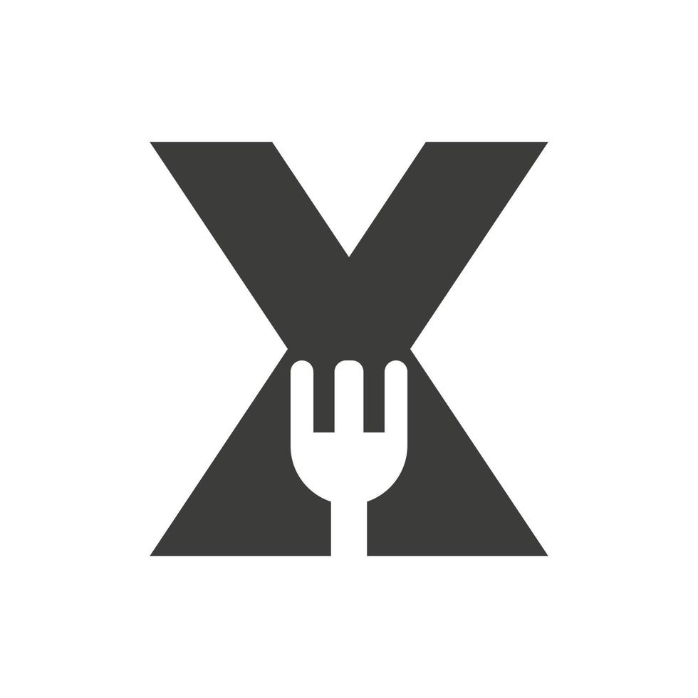 logotipo de restaurante de letra x combinado com modelo de vetor de ícone de garfo