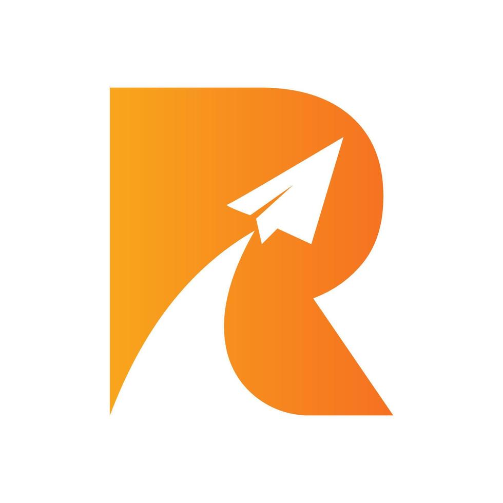 o logotipo de viagem da letra r combina com o modelo de vetor de avião voador. elemento do logotipo turístico