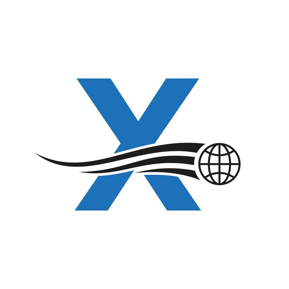 letra x logotipo global combinado com ícone global, sinal de terra para modelo de identidade de negócios e tecnologia vetor