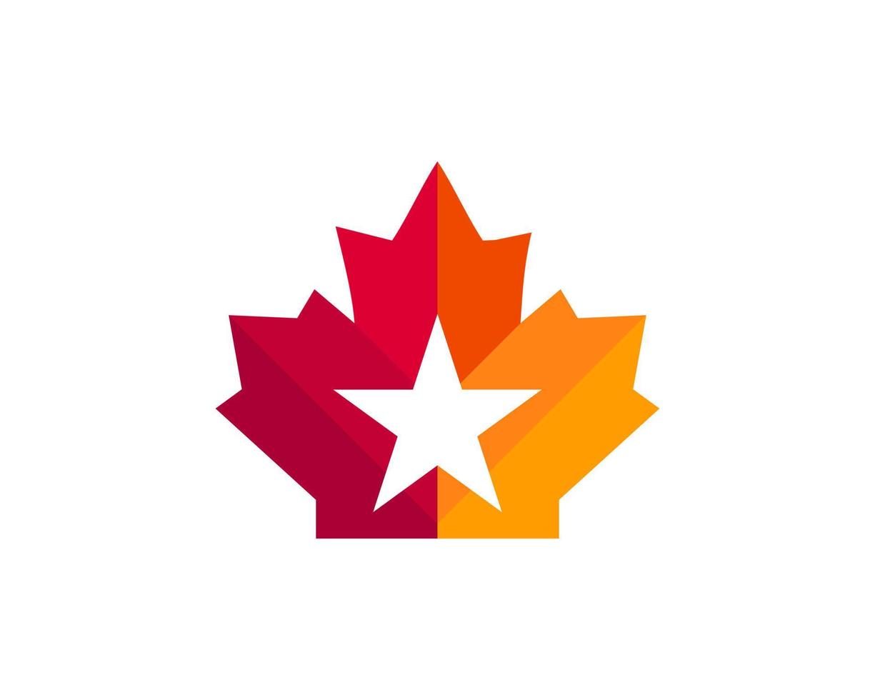 design de logotipo de estrela de bordo. folha de bordo vermelha canadense com conceito de estrela vetor