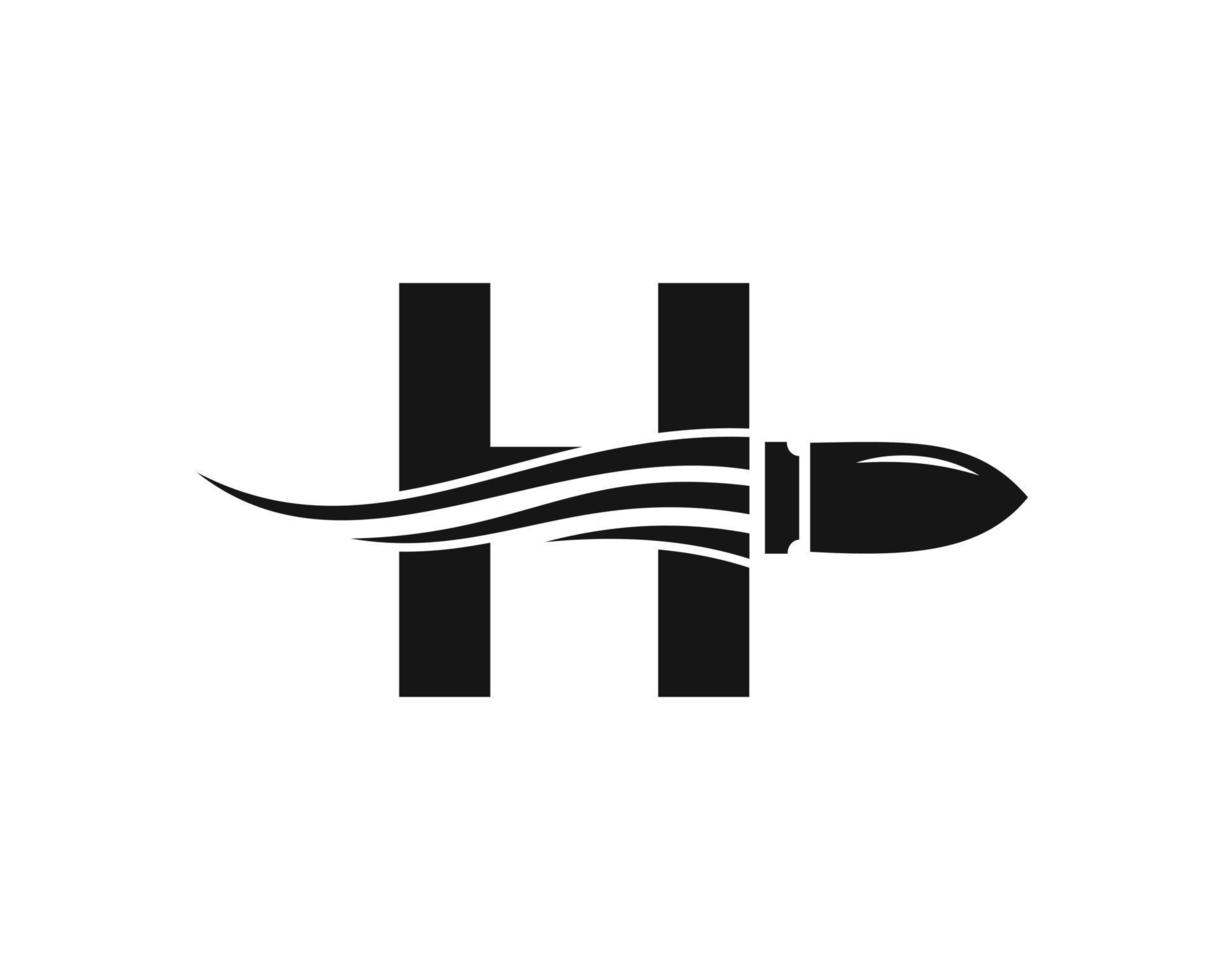 letra inicial h atirando logotipo de bala com arma conceitual para símbolo de segurança e proteção vetor