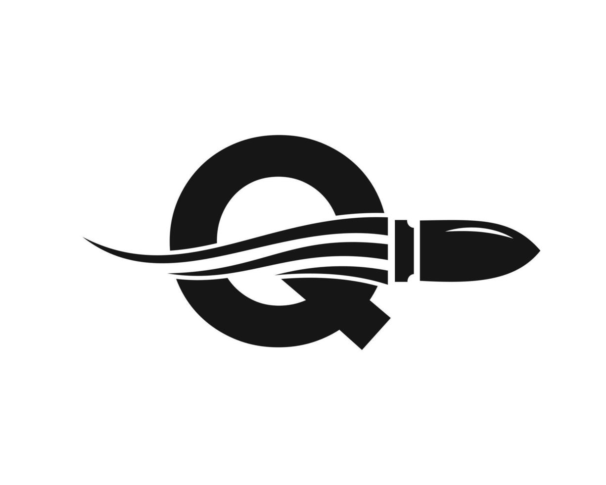 letra inicial q atirando logotipo de bala com arma conceitual para símbolo de segurança e proteção vetor