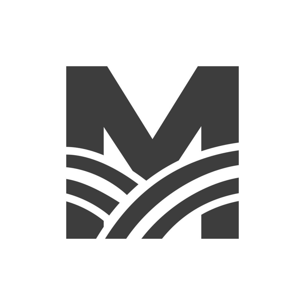 logotipo da agricultura no conceito de letra m. logotipo da fazenda baseado no alfabeto para padaria, pão, pastelaria, identidade comercial de indústrias domésticas vetor