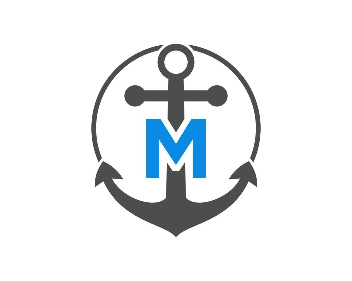 logotipo da âncora da letra inicial m. fuzileiro naval, logotipo do barco à vela vetor