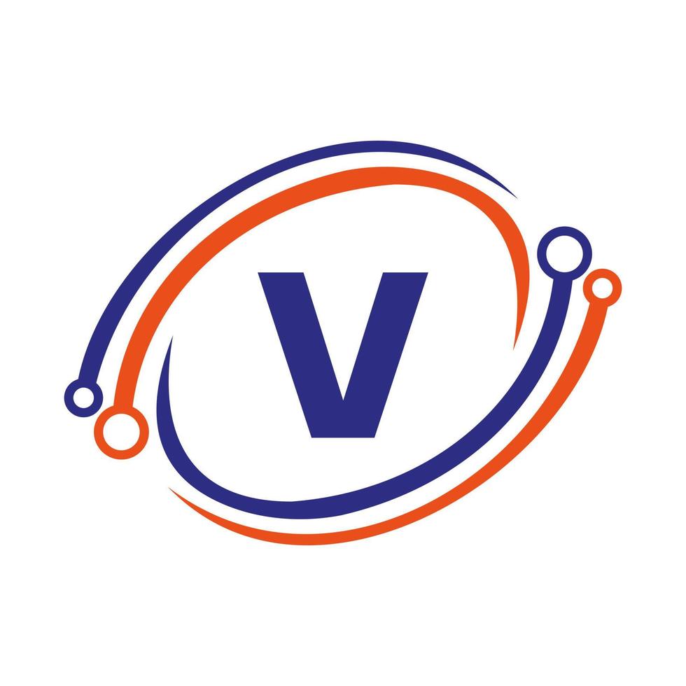 design de logotipo de tecnologia no conceito de letra v. modelo de logotipo de rede de tecnologia vetor
