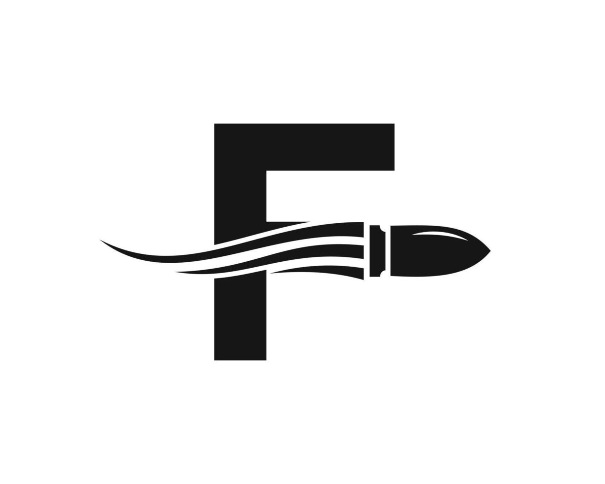 letra inicial f atirando logotipo de bala com arma conceitual para símbolo de segurança e proteção vetor