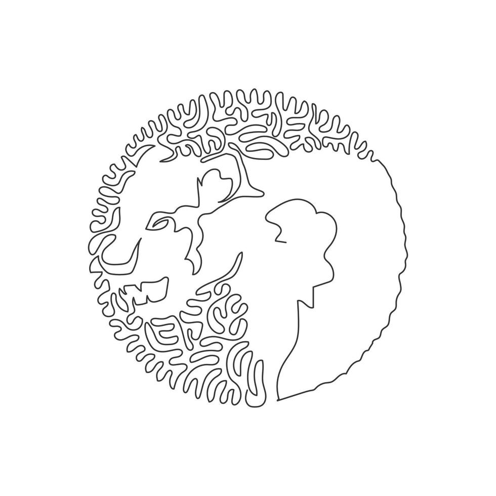 curva contínua um desenho de linha de pantera horrível. arte abstrata em círculo. ilustração vetorial de traço editável de linha única de mamífero predador para logotipo, decoração de parede e decoração de impressão de pôster vetor